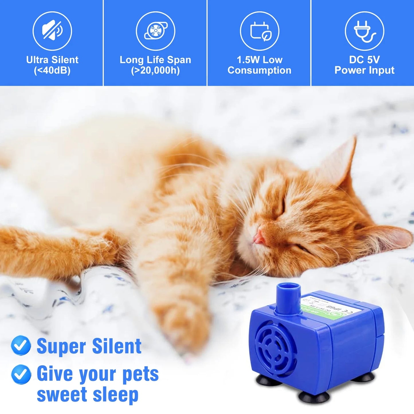 Bomba Para Fuente De Agua Para Gatos, Bomba De Fuente De Agua Para Mascotas  Motor Compatible Para Fuente Para Beber De Mascotas Dispensador De Agua Para Gatos De Repuesto